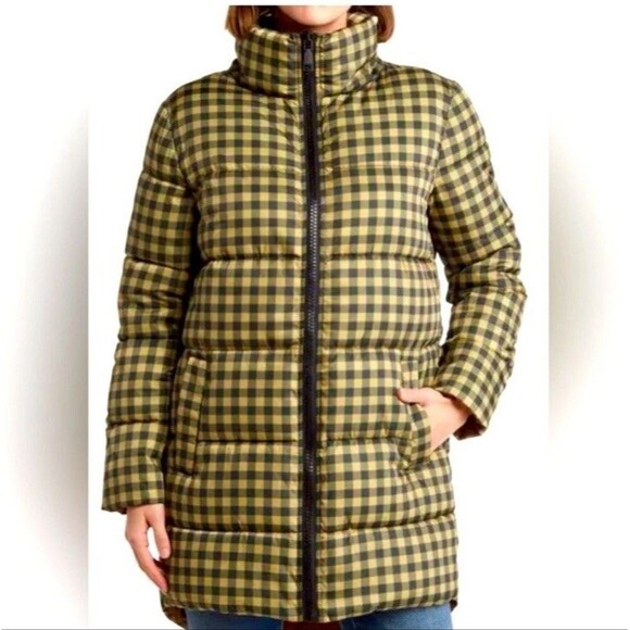 Rebecca Minkoff Puffer Coat Jacket Khaki Black Gingham Buffalo Plaid size XL NWT - Picture 1 of 16